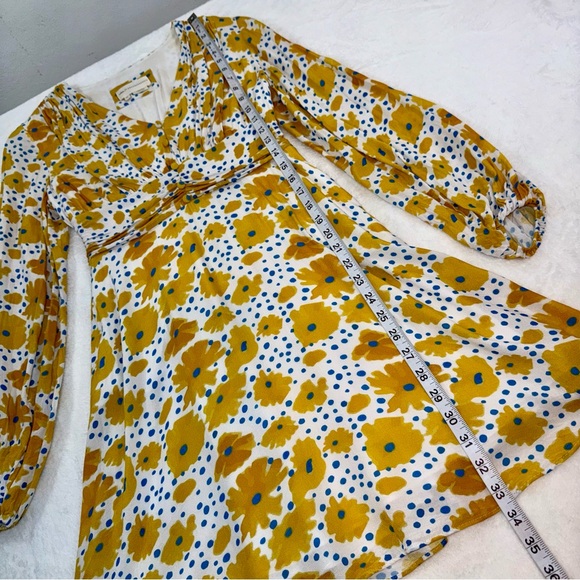 Vera For Anthropologie Buttercup Cheerful Floral Print Mini Dress Sz XS Yellow - Picture 12 of 13